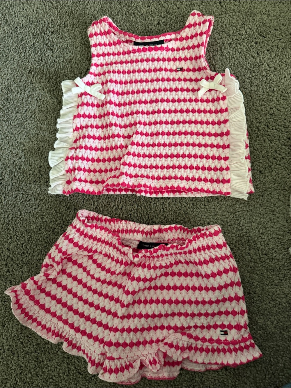 Tommy Hilfiger Pink & White Knit Ruffled Tank and Shorts Set. Never worn.